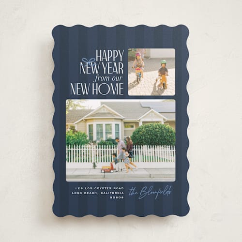 This is a blue jay holiday photo cards with standard by Owl and Toad called from our new home printing on recycled smooth signature in standard
