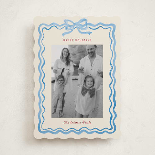 This is a bluebell holiday photo cards with standard by Cass Loh called watercolor ribbon frame printing on recycled smooth signature in standard