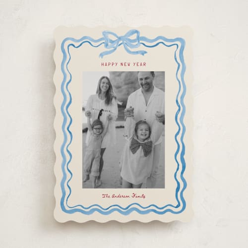 This is a bluebell holiday photo cards with standard by Cass Loh called watercolor ribbon frame printing on recycled smooth signature in standard