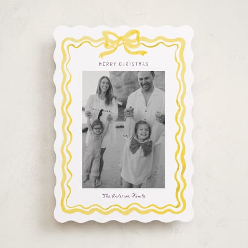 This is a candlelight holiday photo cards with standard by Cass Loh called watercolor ribbon frame printing on recycled smooth signature in standard