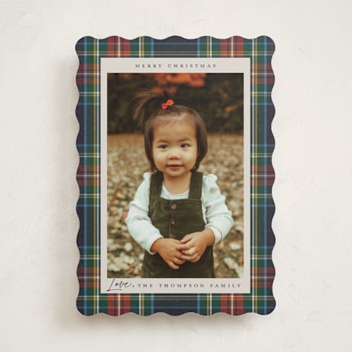 This is a flannel holiday photo cards with standard by Wildfield Paper Co called tartan printing on recycled smooth signature in standard