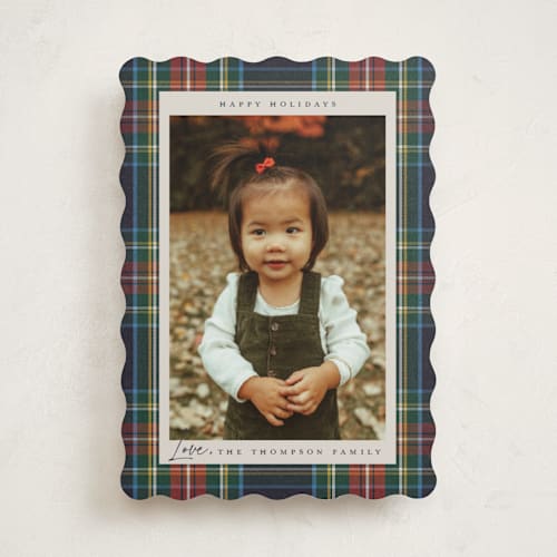 This is a flannel holiday photo cards with standard by Wildfield Paper Co called tartan printing on recycled smooth signature in standard