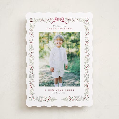This is a cranberry holiday photo cards with standard by Itsy Belle Studio called bountiful boughs printing on recycled smooth signature in standard