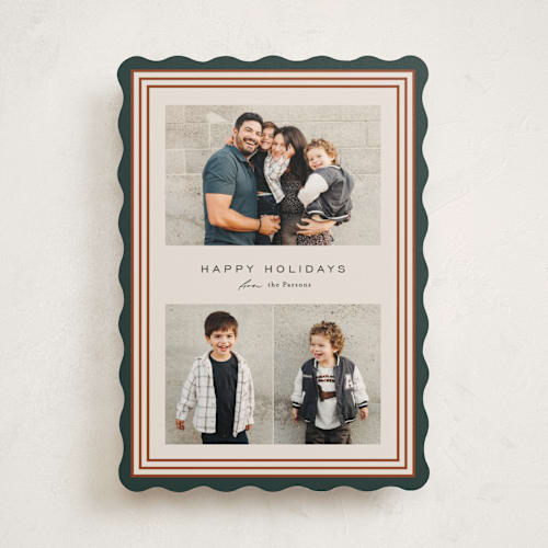 This is a pine holiday photo cards with standard by Kate Ahn called timeless stripe printing on recycled smooth signature in standard