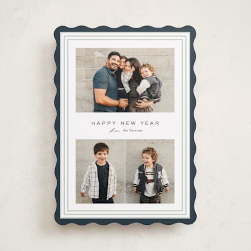 This is a marine holiday photo cards with standard by Kate Ahn called timeless stripe printing on recycled smooth signature in standard