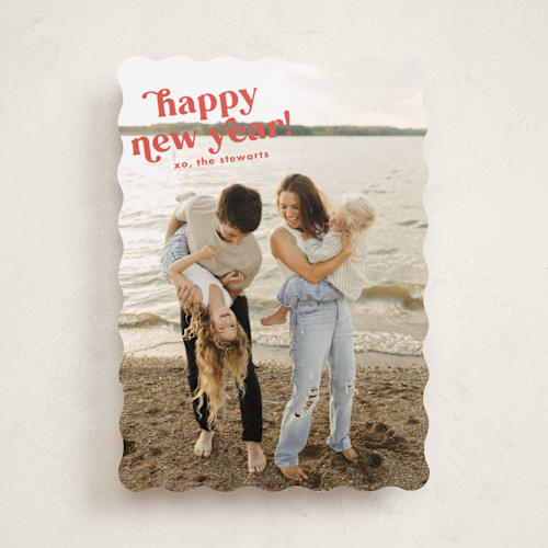 This is a stocking holiday photo cards with standard by Megan Davis called very merry together printing on recycled smooth signature in standard