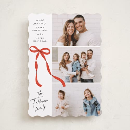 This is a poinsettia holiday photo cards with standard by Paper Raven Co. called ascend printing on recycled smooth signature in standard