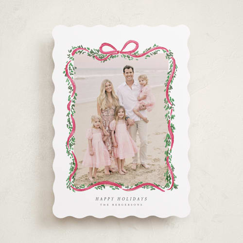 This is a holly berry holiday photo cards with standard by Itsy Belle Studio called ribbonly frame printing on recycled smooth signature in standard