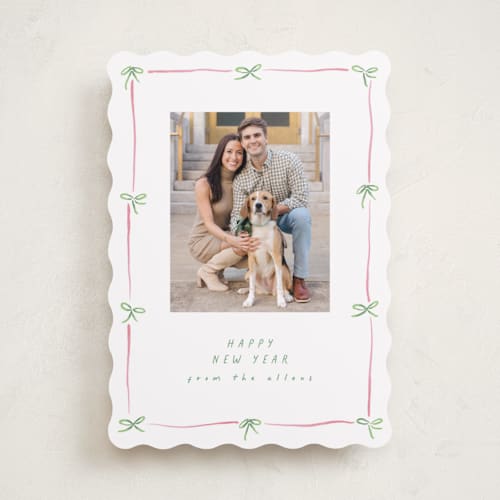 This is a candy holiday photo cards with standard by Susan Zinader called preppy bow border printing on recycled smooth signature in standard