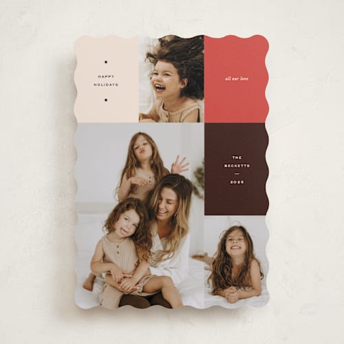 This is a candied apple holiday photo cards with standard by Annie Clark called off the grid printing on recycled smooth signature in standard