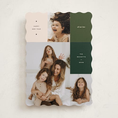 This is a pine holiday photo cards with standard by Annie Clark called off the grid printing on recycled smooth signature in standard