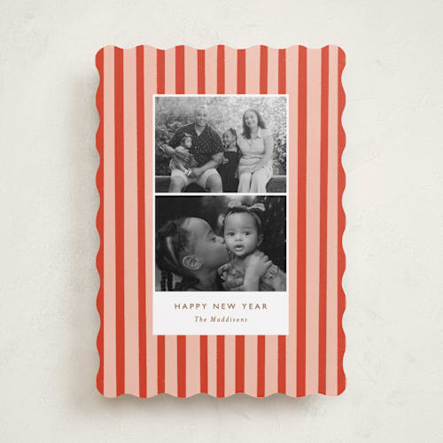 This is a candy cane holiday photo cards with standard by Bethan called striped snaps printing on recycled smooth signature in standard
