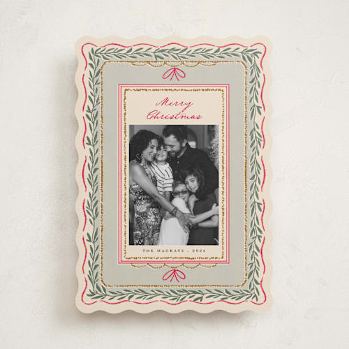 This is a wreath holiday photo cards with standard by Leia Matt called rustic romance printing on recycled smooth signature in standard