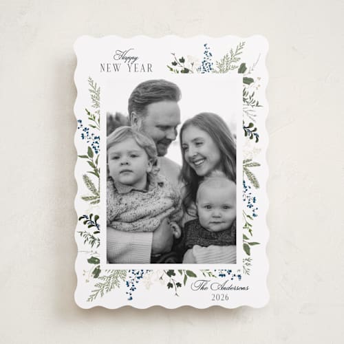 This is a winter berry holiday photo cards with standard by Susan Moyal called always merry printing on recycled smooth signature in standard
