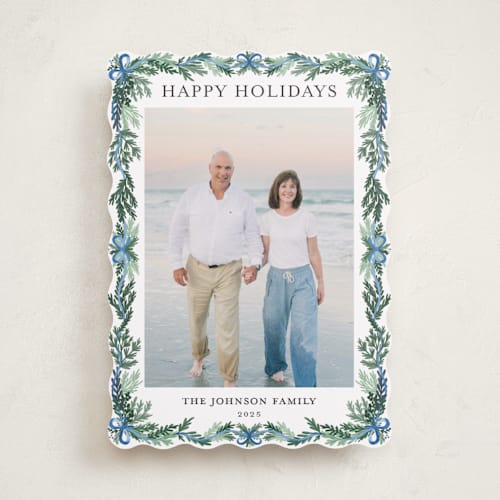 This is a frosty blue holiday photo cards with standard by Angel Walker called traditional christmas printing on recycled smooth signature in standard