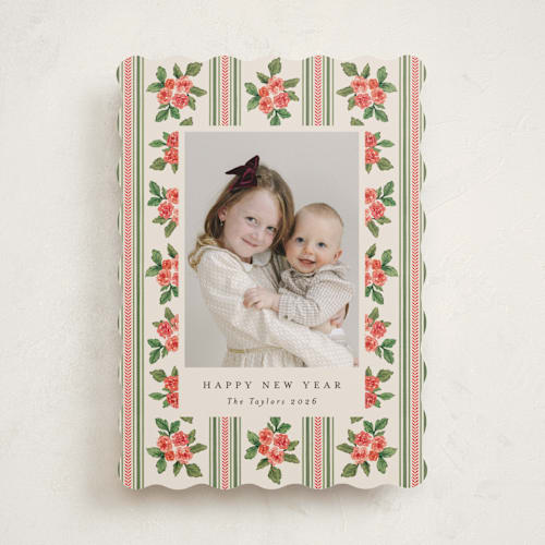 This is a buttercream holiday photo cards with standard by Christy Hy Lee called nostalgic wallpaper printing on recycled smooth signature in standard