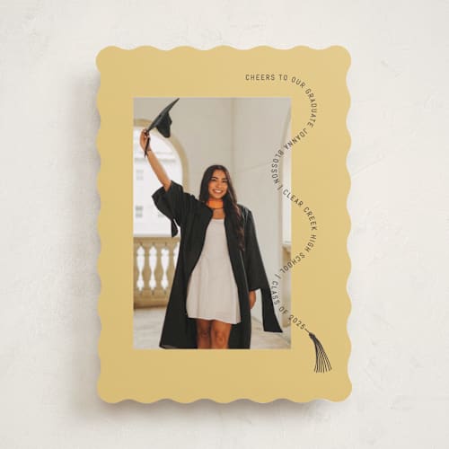 This is a buttercup graduation announcements with standard by Pati Cascino called celebra printing on recycled smooth signature in standard