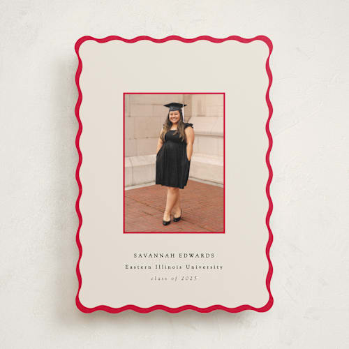 This is a crimson graduation announcements with standard by Baumbirdy called decorative frame printing on recycled smooth signature in standard