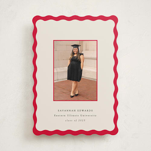 This is a crimson graduation announcements with standard by Baumbirdy called decorative frame printing on recycled smooth signature in standard