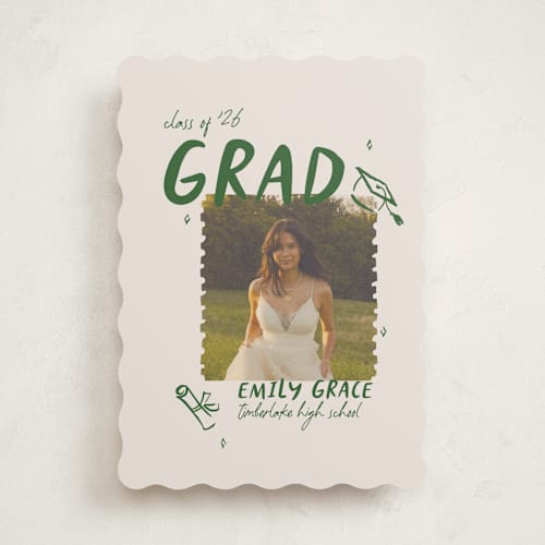 This is a avocado graduation announcements with standard by Vera Lim called playful printing on recycled smooth signature in standard