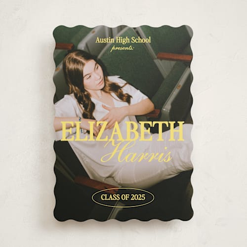 This is a butter graduation announcements with standard by Helena Vitto called good times co. printing on recycled smooth signature in standard