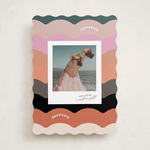 This is a sunset graduation announcements with standard by Lori Wemple called colorwave printing on recycled smooth signature in standard