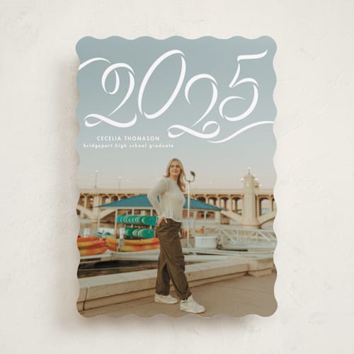 This is a salt graduation announcements with standard by Lea Delaveris called ribbon printing on recycled smooth signature in standard
