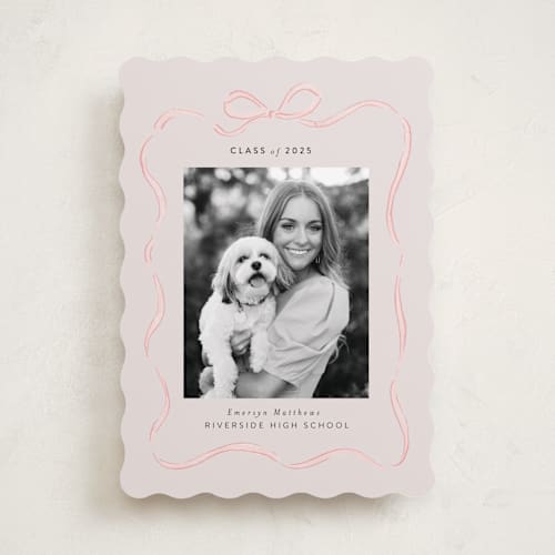 This is a blush graduation announcements with standard by Itsy Belle Studio called ribbon frame printing on recycled smooth signature in standard