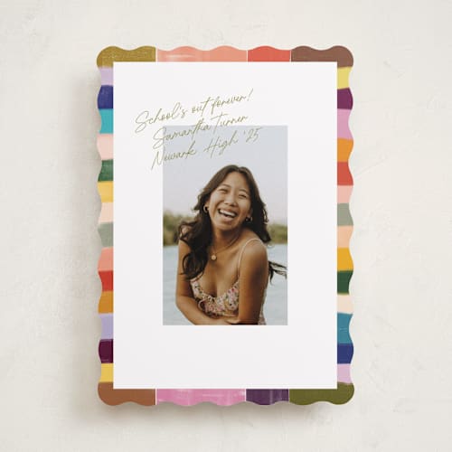 This is a olive graduation announcements with standard by Sierra Lee called colorful scallop printing on recycled smooth signature in standard