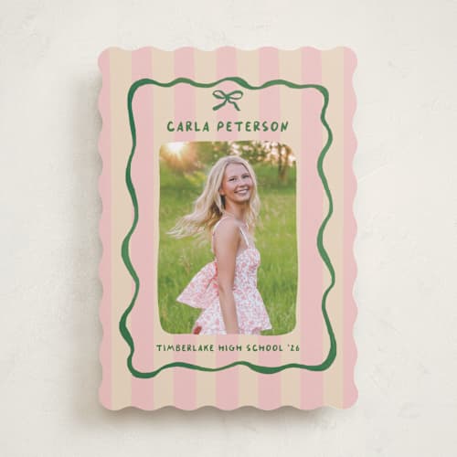 This is a raspberry matcha graduation announcements with standard by Vera Lim called whimsical stripes printing on recycled smooth signature in standard