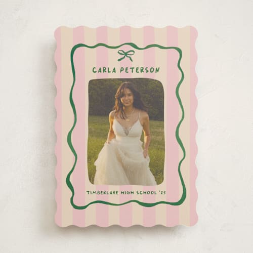 This is a raspberry matcha graduation announcements with standard by Vera Lim called whimsical stripes printing on recycled smooth signature in standard