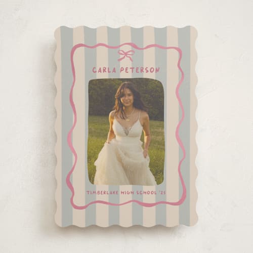 This is a berry cream graduation announcements with standard by Vera Lim called whimsical stripes printing on recycled smooth signature in standard