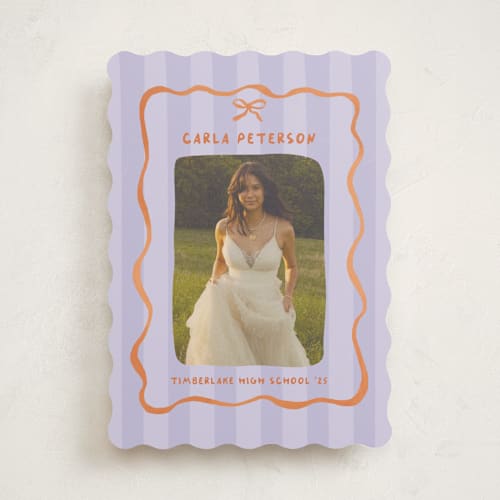 This is a peach lilac graduation announcements with standard by Vera Lim called whimsical stripes printing on recycled smooth signature in standard