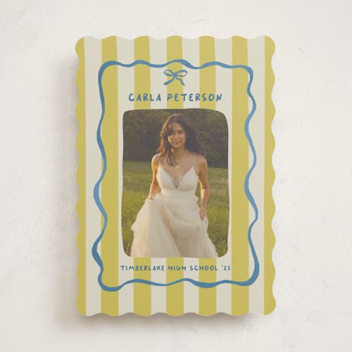 This is a lemon berry graduation announcements with standard by Vera Lim called whimsical stripes printing on recycled smooth signature in standard