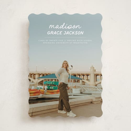 This is a snow graduation announcements with standard by Stephanie Heinrich Godbout called handwritten stack printing on recycled smooth signature in standard