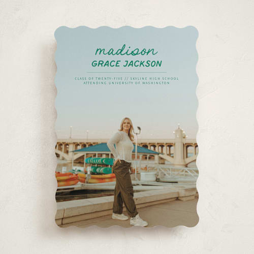 This is a moss graduation announcements with standard by Stephanie Heinrich Godbout called handwritten stack printing on recycled smooth signature in standard