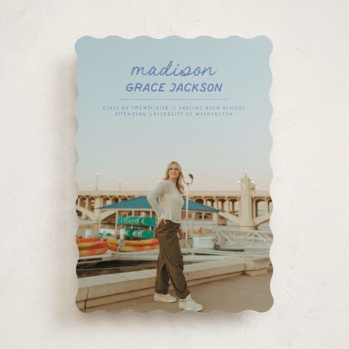 This is a bluebell graduation announcements with standard by Stephanie Heinrich Godbout called handwritten stack printing on recycled smooth signature in standard