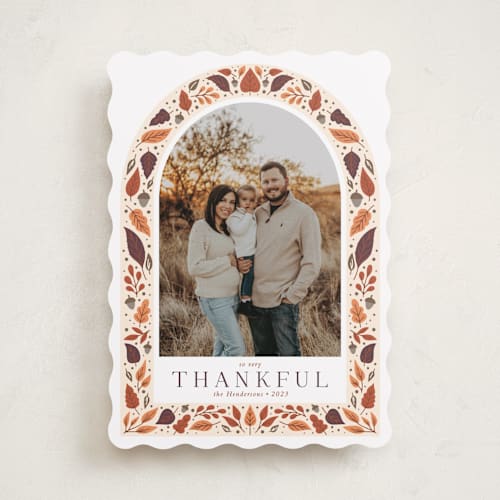 This is a autumn thanksgiving cards invitations with standard by Megan Cash called thankful leaves printing on recycled smooth signature in standard