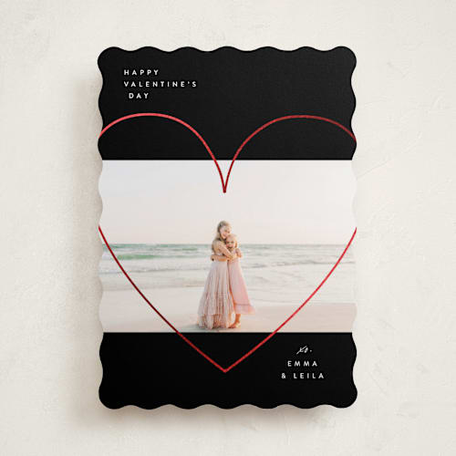 This is a licorice foil stamped valentine cards with foil pressed by Itsy Belle Studio called heart outline: portrait foil framed photo printing on recycled smooth signature in standard