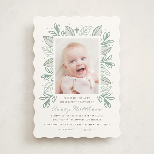 This is a evergreen baptism and christening announcements with standard by Oma N. Ramkhelawan called botanical printing on signature in standard