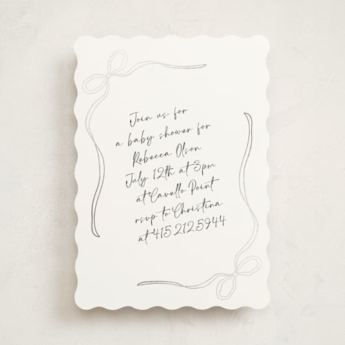 This is a cloud foil stamped baby shower invitations with foil pressed by Joyce Pinheiro called tied with love printing on signature in standard