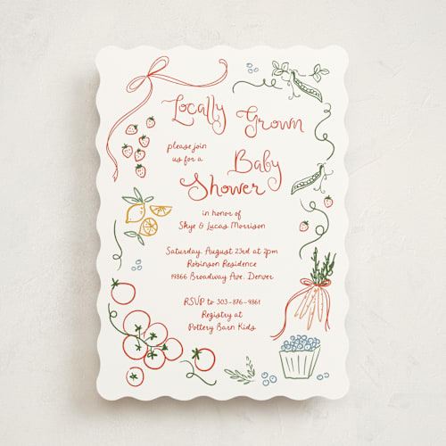 This is a tomato baby shower invitations with standard by Jenna Holcomb called locally grown sketch printing on signature in standard