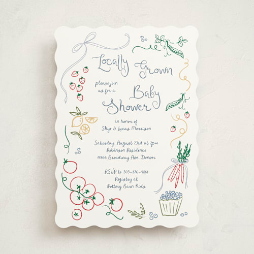 This is a blueberry baby shower invitations with standard by Jenna Holcomb called locally grown sketch printing on signature in standard