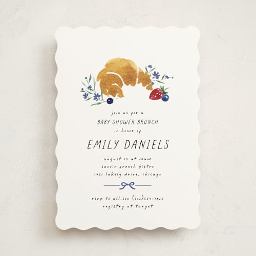 This is a blueberry baby shower invitations with standard by Kate Ahn called bonjour printing on signature in standard