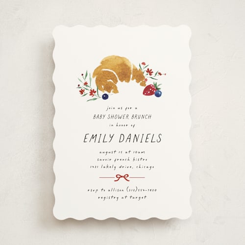 This is a strawberry baby shower invitations with standard by Kate Ahn called bonjour printing on signature in standard