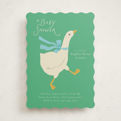 This is a sage baby shower invitations with standard by Lori Wemple called goose printing on signature in standard