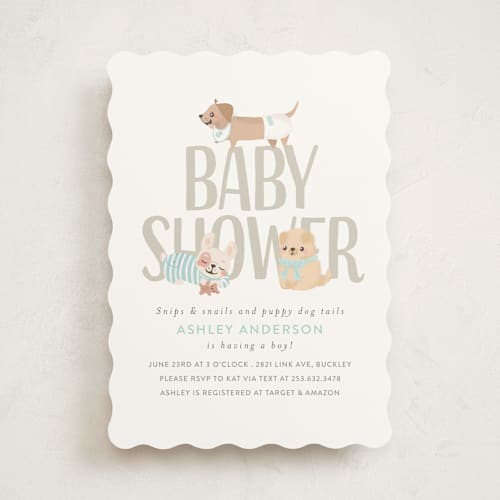 This is a little boy blue baby shower invitations with standard by Itsy Belle Studio called puppy printing on signature in standard