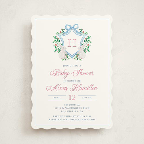 This is a cotton candy baby shower invitations with standard by Cass Loh called bunny crest printing on signature in standard