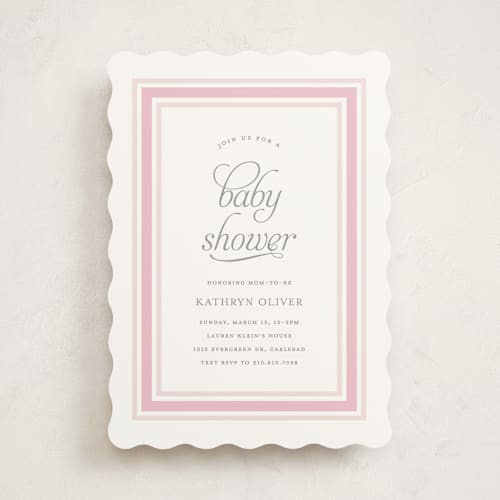 This is a rosy cheeks baby shower invitations with standard by Carolyn MacLaren called border ribbon printing on signature in standard