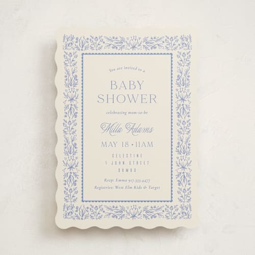 This is a cobalt baby shower invitations with standard by Ana Sharpe called bloomy baby printing on signature in standard